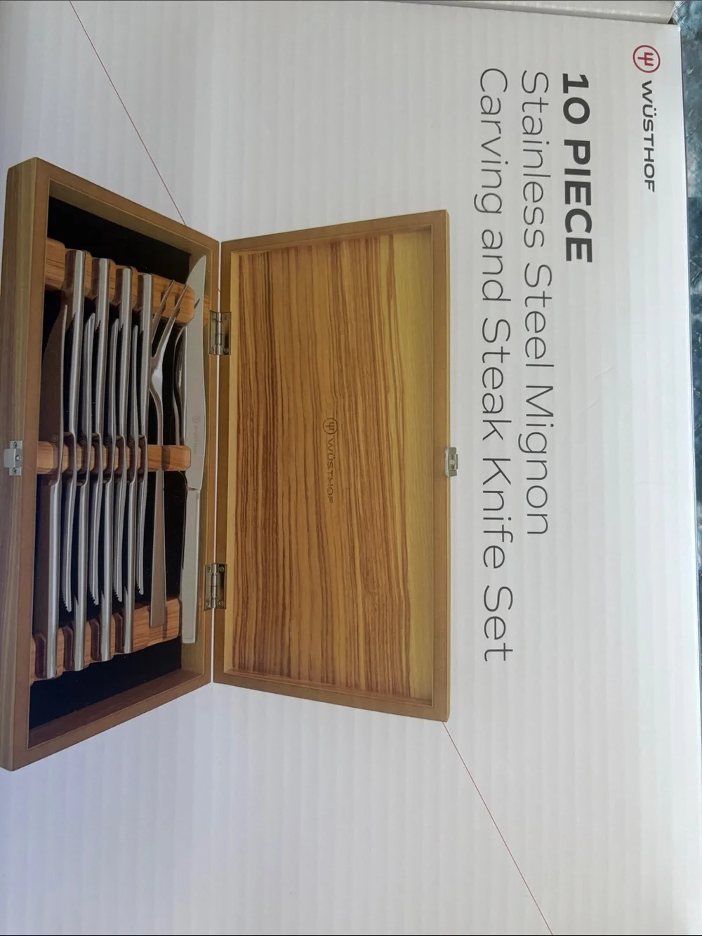 Wusthof Silver Blades with Brown Wood Presentation Box Knife Set 8 Knives